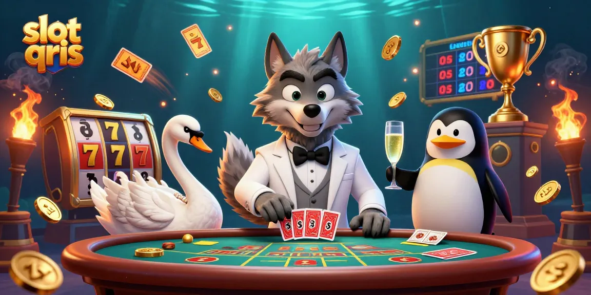 Bet on slot qris games with excitement, showcasing dynamic casino scenes and lively characters.
