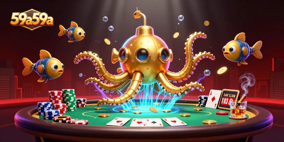 Explore 59a59a nas mesas de poker com o kraken dourado em um cenário vibrante.
