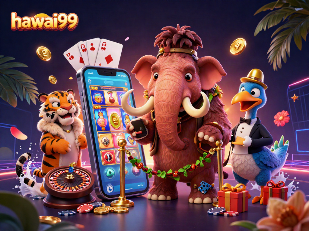 Engage in thrilling Hawaiian gaming action at hawai99 with vibrant characters and exciting casino elements.