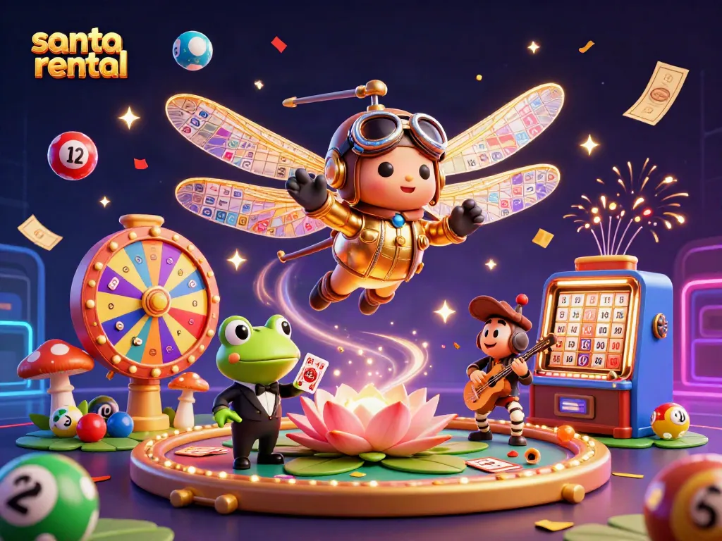 Experience the thrill of santa rental in a joyful gaming scene with vibrant elements bursting forth.