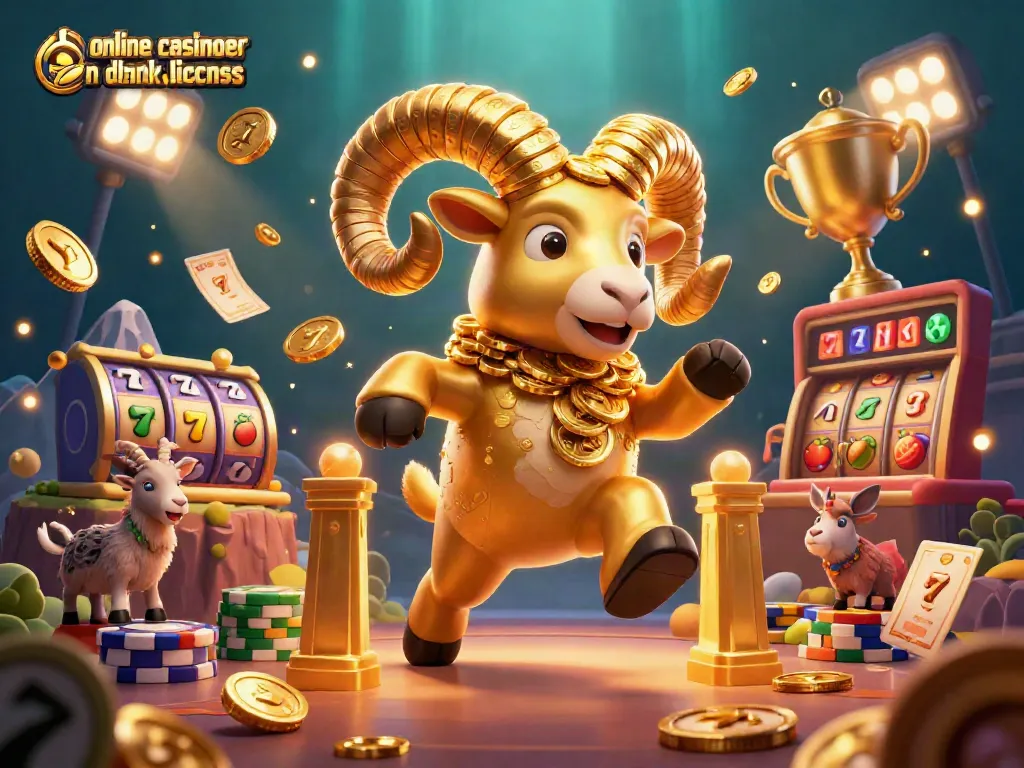 Experience online casinoer uden dansk licens with a golden ram charging through a vibrant casino scene.
