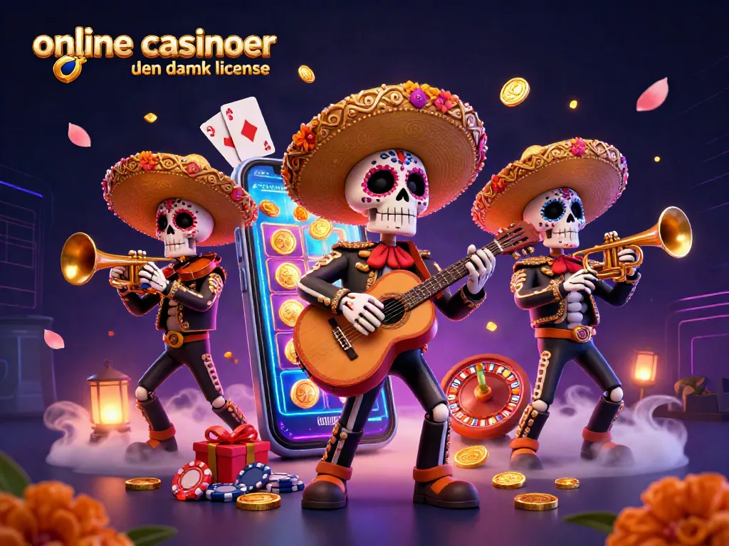 Experience exciting gaming at online casinoer uden dansk licens with vibrant skeleton mariachi band and dynamic gambling elements.