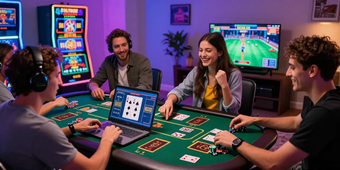 Des joueurs de casino en ligne passionnants profitant de jeux chez eux, ambiance casino en ligne.
