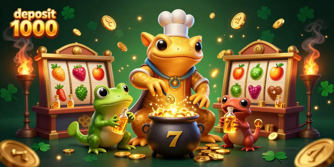 Engage with deposit 1000 at a vibrant slot game scene filled with magical alchemical elements.