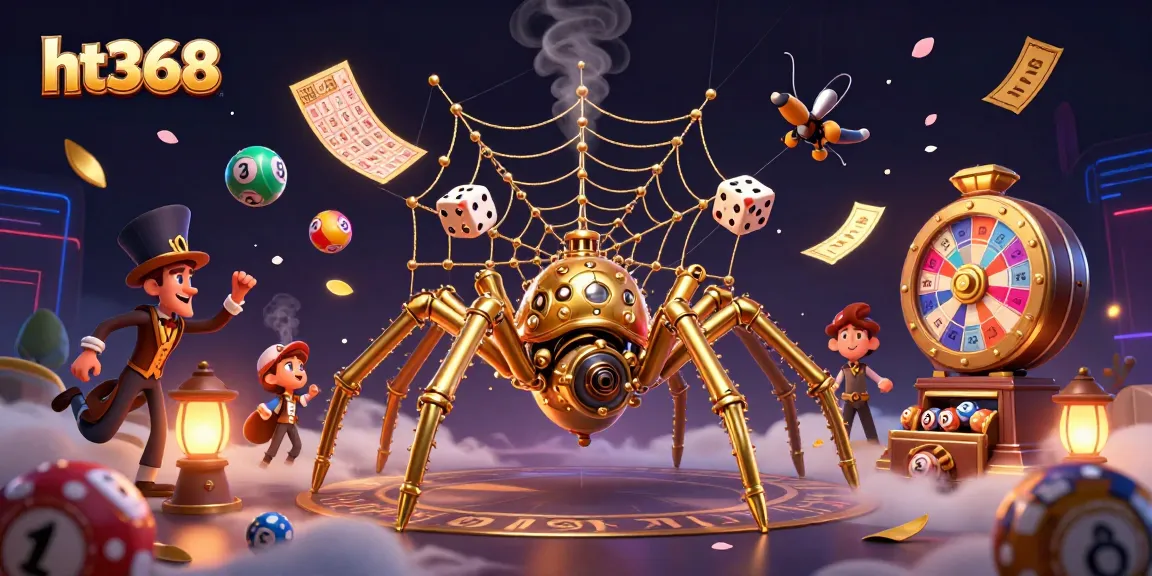 Experience the thrilling world of ht368 gambling with a dynamic steampunk scene featuring colorful lottery elements.