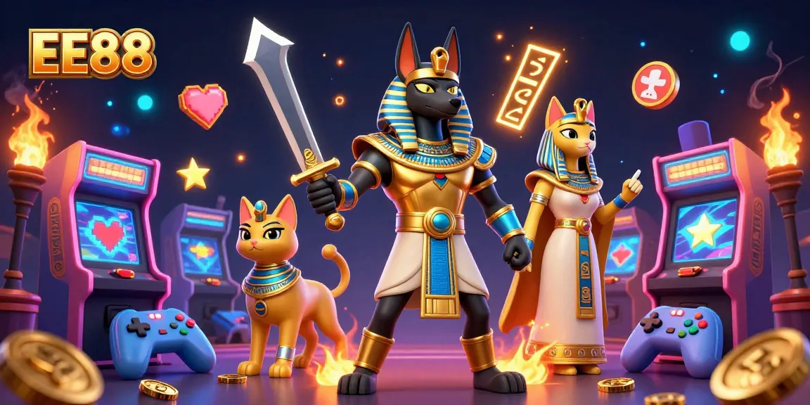 Experience thrilling gameplay at EE88 with vibrant 3D illustrations depicting dynamic characters and exciting game elements.