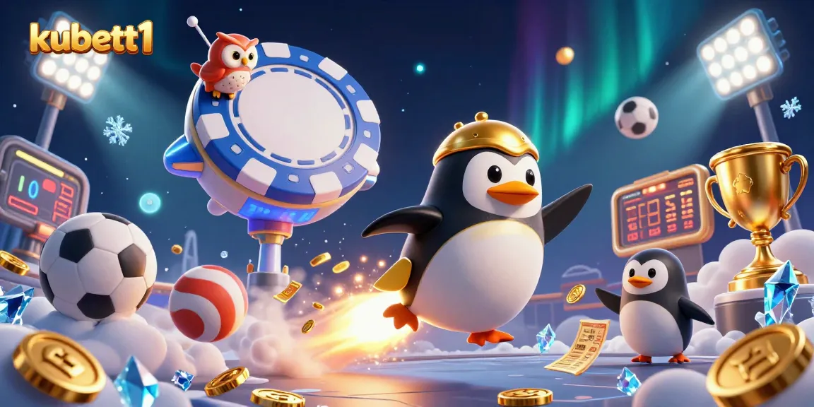 Kubett1 showcases an exciting casino adventure with a golden penguin and dynamic gaming elements in a vibrant cosmic setting.
