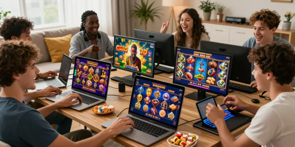 Pengguna javaslot bermain game slot online dengan antusias di ruang tamu yang nyaman.
