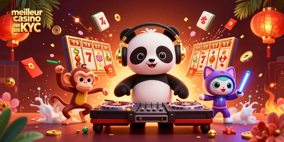 Vivez l'expérience du meilleur casino sans KYC avec un panda DJ, un singe danseur et un chat rave autour de machines à sous!