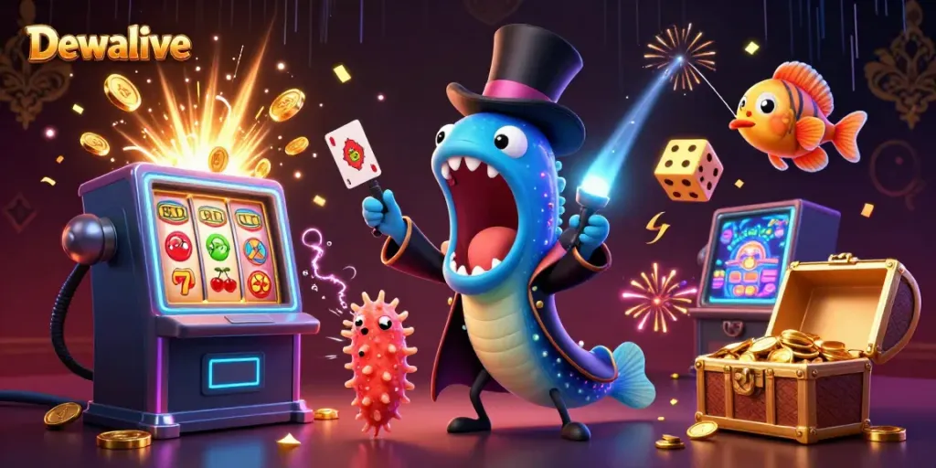 Dewalive showcases vibrant online gaming with thrilling characters and exciting slot elements exploding with energy.