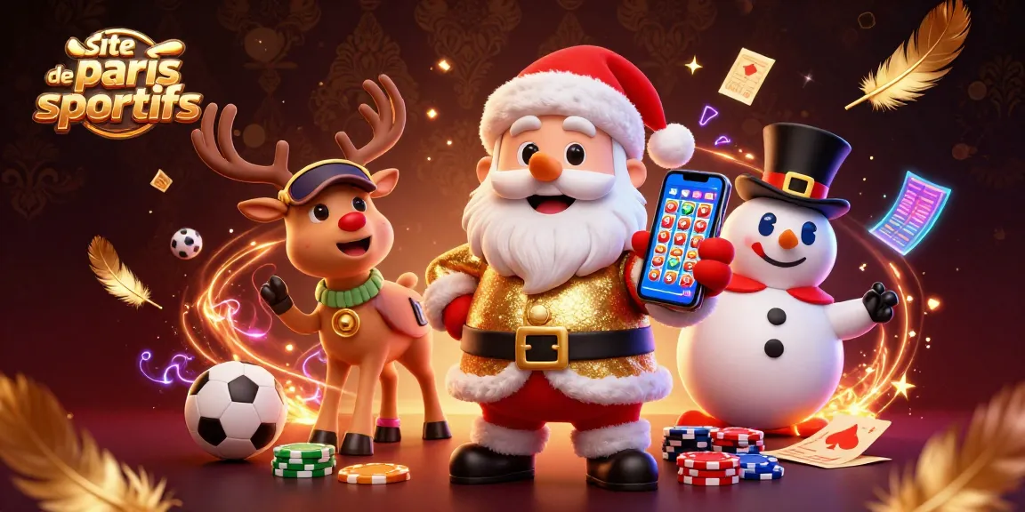 Plongez dans l'univers du site de paris sportifs avec 3D Santa, rennes et bonhomme de neige.