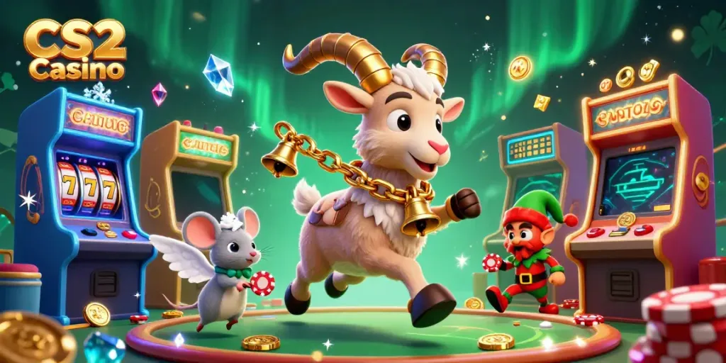 Experience the engaging world of CS2 Casino with Krampus and whimsical characters in a vibrant gaming atmosphere.