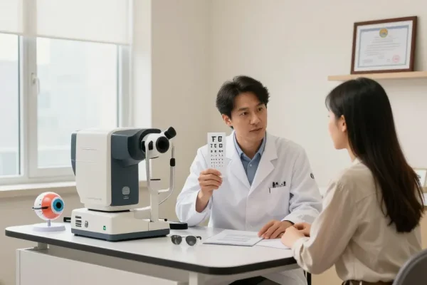 Eye clinic consultation showing personalized care in open resource source settings.