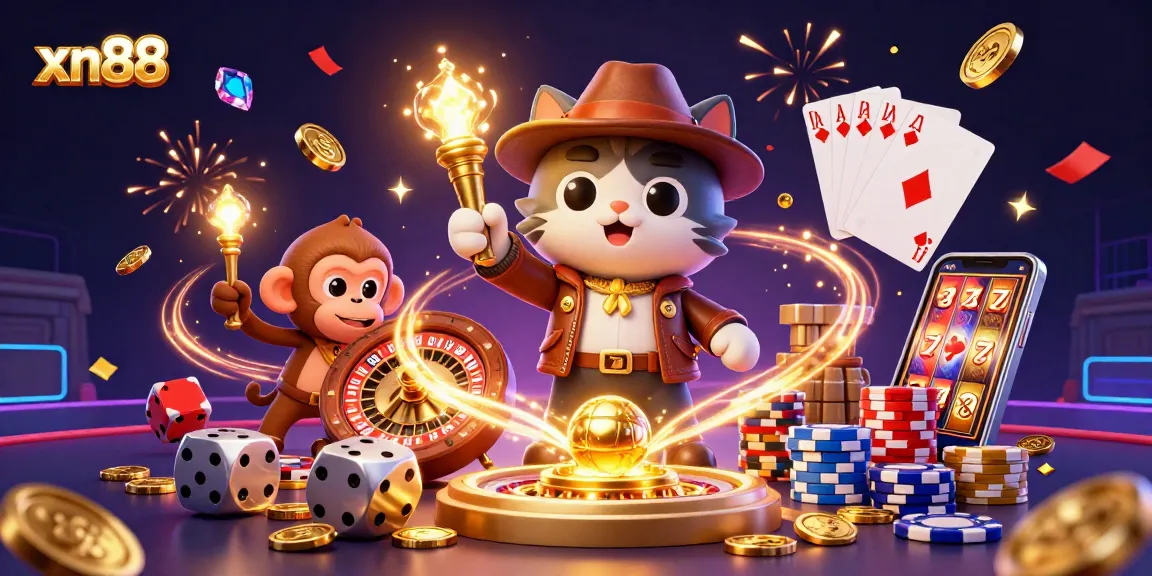 Experience the excitement of xn88 casino adventures with a vibrant scene of an archaeologist cat and treasures.