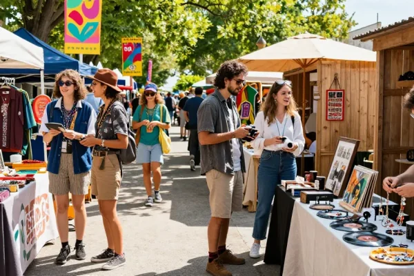 Explore the vibrant vintage market atmosphere, discovering unique rokok88 collectibles and retro fashion treasures.