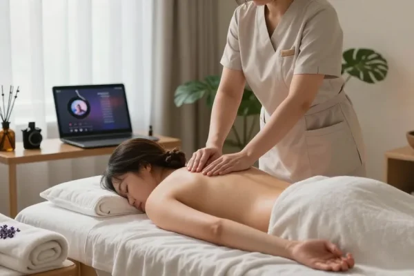 부천출장안마 professional massage therapy session in a tranquil studio with essential oils and soothing atmosphere.