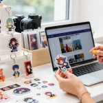 Custom acrylic keychain display in urban e-commerce setting, highlighting vibrant designs and user engagement.