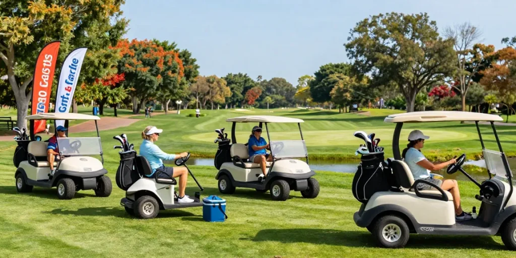 Explore various EZGO golf carts for sale, perfect for enjoying a day on the green with family and friends.